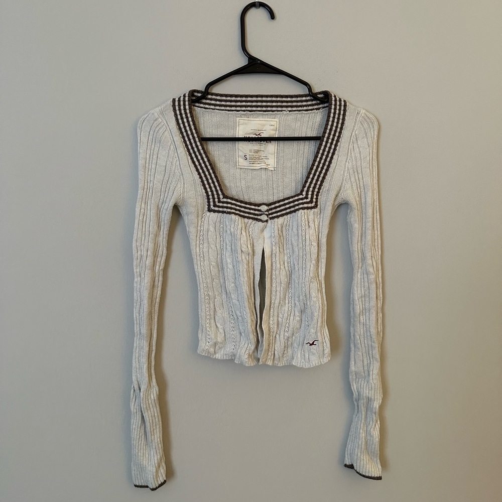 Hollister Very Rare Y2K Babydoll Cardigan Sweater Cream and Brown XS from 2006